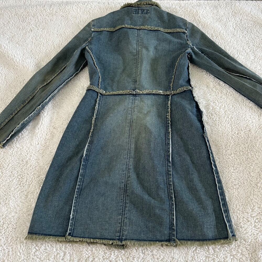 VTG Y2K Younique Jeans Denim Long Jacket Sz S Cotton Streetwear Grunge Utility - Picture 2 of 5